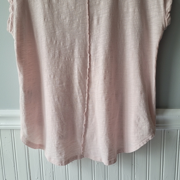 Mesh + Lace Short Sleeve Light Pink Gauze Button Down High Low Top Sz Medium - Picture 11 of 16
